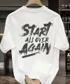 20/1 Penye Compack Start All Over Baskılı Oversize Bisiklet Yaka Kısa Kol Yazlık T-shirt - Beyaz
