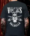 20/1 Penye Compack Vikings Valhalla Baskılı Oversize Bisiklet Yaka T-shirt - Siyah