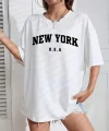 20/1 Penye CompackNew York Baskılı Oversize Kısa Kol Bisiklet Yaka T-shirt - Beyaz