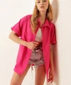 20120 Oversize Kısa Kollu Gömlek  Fuşya