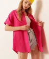 20120 Oversize Kısa Kollu Gömlek  Fuşya