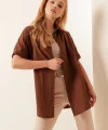 20120 Oversize Kısa Kollu Gömlek  Kahverengi