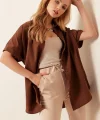 20120 Oversize Kısa Kollu Gömlek  Kahverengi
