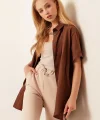 20120 Oversize Kısa Kollu Gömlek  Kahverengi