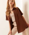 20120 Oversize Kısa Kollu Gömlek  Kahverengi