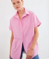 20120 Oversize Kısa Kollu Gömlek  Pembe