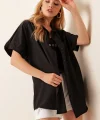 20120 Oversize Kısa Kollu Gömlek  Siyah