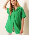 20120 Oversize Kısa Kollu Gömlek  Yeşil
