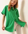 20120 Oversize Kısa Kollu Gömlek  Yeşil