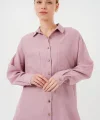 20126 Oversize Keten Gömlek - Gül Kurusu