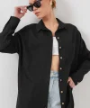 20126 Oversize Keten Gömlek - Siyah