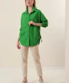 20132 İp Büzgülü Oversize Gömlek  Yeşil