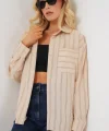 20143 Cepli Oversize Gömlek - Krem