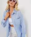 20143 Cepli Oversize Gömlek - Mavi