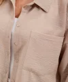 20153 Tek Cepli Oversize Keten Gömlek  Bej