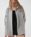 20153 Tek Cepli Oversize Keten Gömlek  Gri