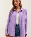 20153 Tek Cepli Oversize Keten Gömlek  Lila