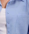 20153 Tek Cepli Oversize Keten Gömlek  Mavi