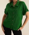 20182 - Duble Kol Bayan Krinkıl Gömlek - Yeşil