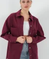 20192 Oversize Gabardin Gömlek Ceket - Bordo