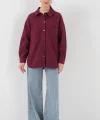 20192 Oversize Gabardin Gömlek Ceket - Bordo