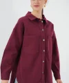 20192 Oversize Gabardin Gömlek Ceket - Bordo
