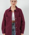 20192 Oversize Gabardin Gömlek Ceket - Bordo