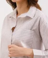 20205 Çizgili Oversize Gömlek  Krem