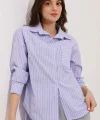 20205 Çizgili Oversize Gömlek  Mavi