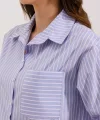 20205 Çizgili Oversize Gömlek  Mavi