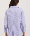 20205 Çizgili Oversize Gömlek  Mavi
