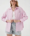 20205 Çizgili Oversize Gömlek  Pudra
