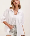 20213 Oversize Kısa Kol Basic Gömlek  Beyaz