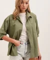 20213 Oversize Kısa Kol Basic Gömlek  Haki