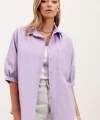 20213 Oversize Kısa Kol Basic Gömlek  Lila
