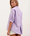 20213 Oversize Kısa Kol Basic Gömlek  Lila