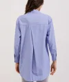 20217 Cep Detaylı Çizgili Oversize Gömlek  İndigo