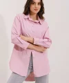 20217 Cep Detaylı Çizgili Oversize Gömlek  Pudra