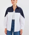 20221 Blok Renkli Oversize Gömlek  Lacivert