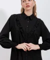 20223 Fırfırlı Uzun Kol Gömlek  Siyah