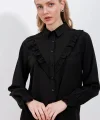20223 Fırfırlı Uzun Kol Gömlek  Siyah