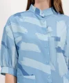 20226 Desenli Oversize Gömlek  Mavi