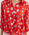 20243 Önü Bağlamalı Desenli Gömlek  Kırmızı