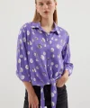 20243 Önü Bağlamalı Desenli Gömlek  Lila