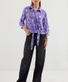 20243 Önü Bağlamalı Desenli Gömlek  Lila