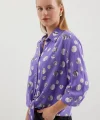 20243 Önü Bağlamalı Desenli Gömlek  Lila