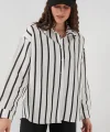 20254 Çizgili Oversize Basic Gömlek  Siyah  Beyaz