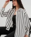 20254 Çizgili Oversize Basic Gömlek  Siyah  Beyaz