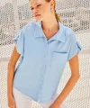 20256 Manşetli Double Kısa Kollu Gömlek  Mavi