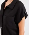 20256 Manşetli Double Kısa Kollu Gömlek  Siyah